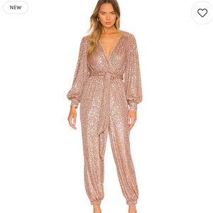 Lovers and friends x revolve rose gold sequined jumpsuit